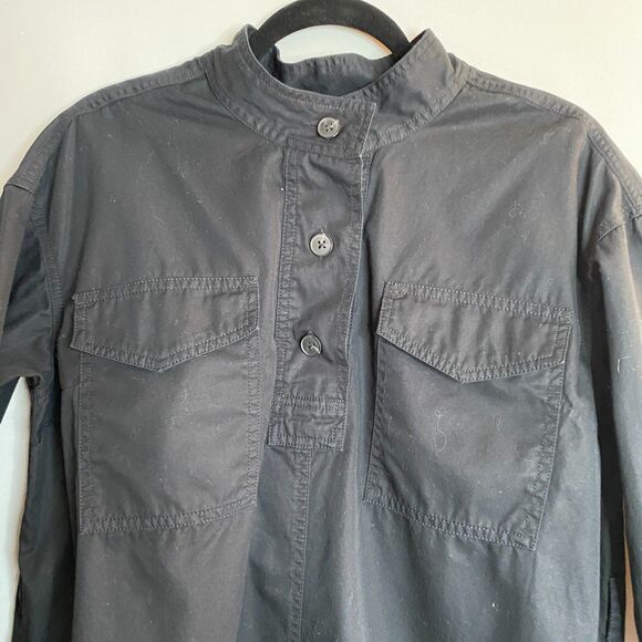 Gap Collarless Henley Pocket L/S True Black Khaki Midi Shirt Dress Size Small - Picture 4 of 16